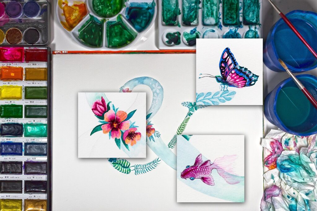 watercolor, watercolor colors, to paint, painting technique, paint brush, painted, colour, detail, blossom, bloom, fish, butterfly, decoration, painting, nature, watercolor, watercolor, painting technique, paint brush, paint brush, colour, painting, painting, painting, painting, painting