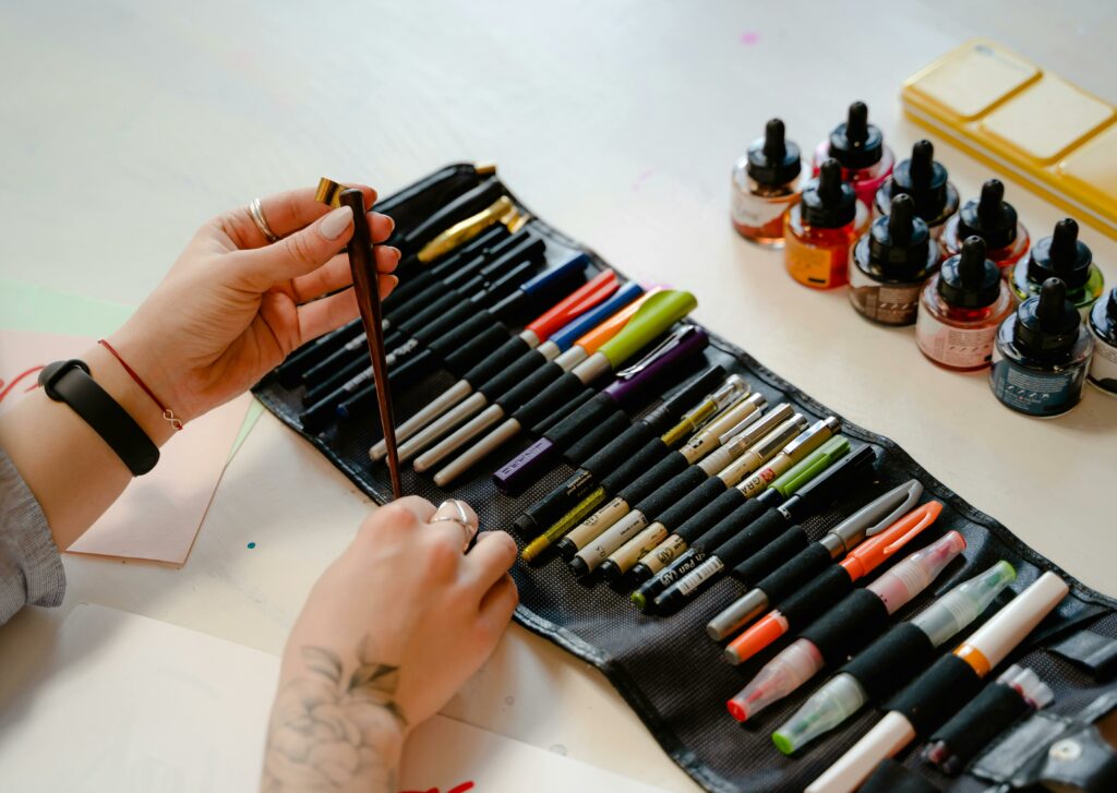 gel pens and ball pens