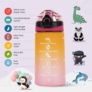SOLARA Amazi Sipper Water Bottle for School Kids 500ml, Leakproof, Durable, BPA-Free Tritan with Motivational Time Marker, Perfect Kids Bottle for School, Home, Gifts & Outdoor, Yellow Pink (2+ Years)