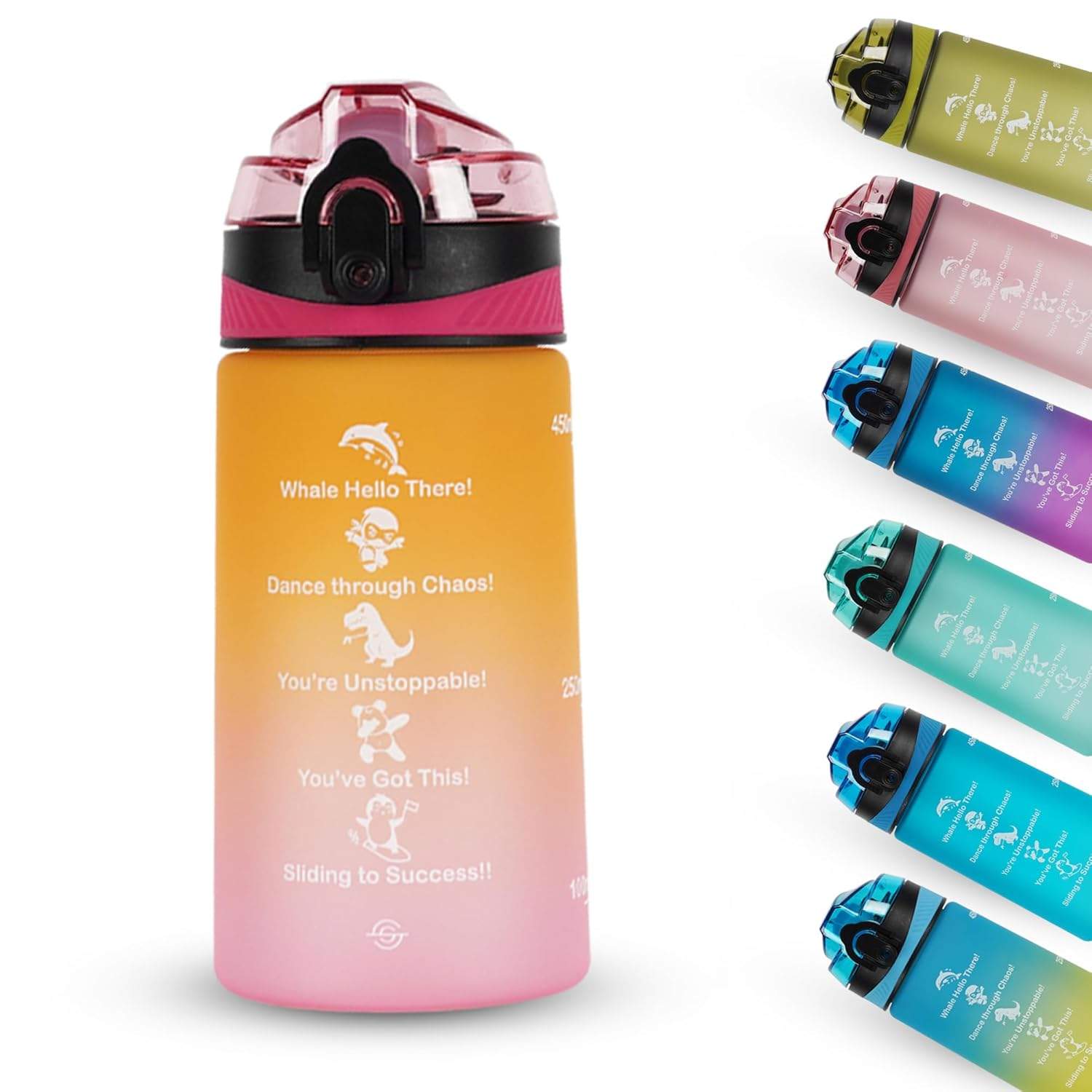 SOLARA Amazi Sipper Water Bottle for School Kids 500ml, Leakproof, Durable, BPA-Free Tritan with Motivational Time Marker, Perfect Kids Bottle for School, Home, Gifts & Outdoor, Yellow Pink (2+ Years) - Image 4